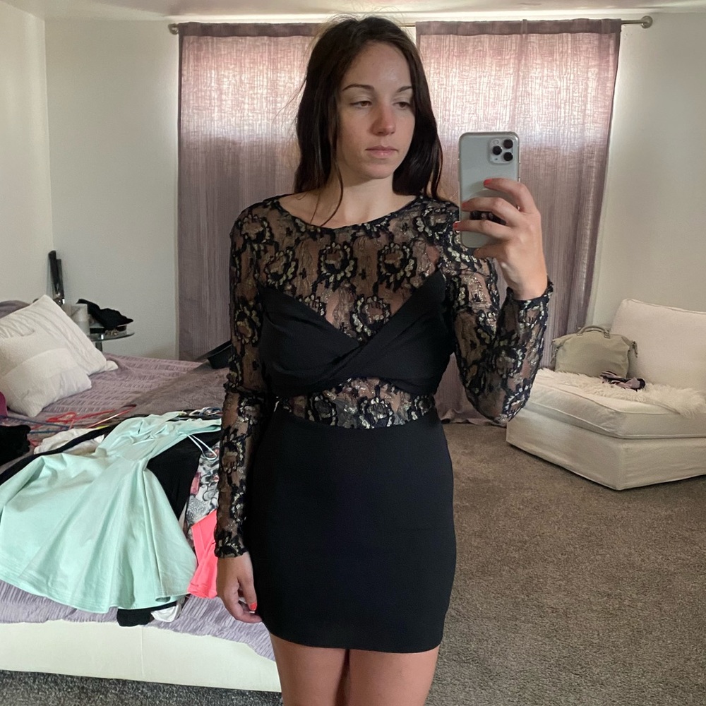 Sugar Lips black & gold long sleeve lace dress